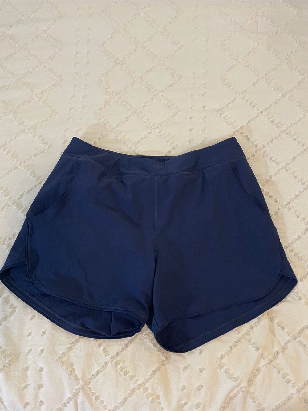 Lands' End Navy Swim Bikini Bottoms with Active Short Style pockets nwt